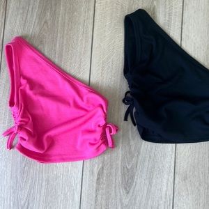 pink and black off the shoulder crop top